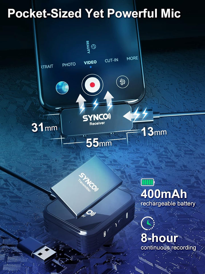 SYNCO Wireless-Lavalier-Smartphone-USB-C-Mikrofon 9 kreativ Soundeffekt 2.4GHz 150m Audioübertragung