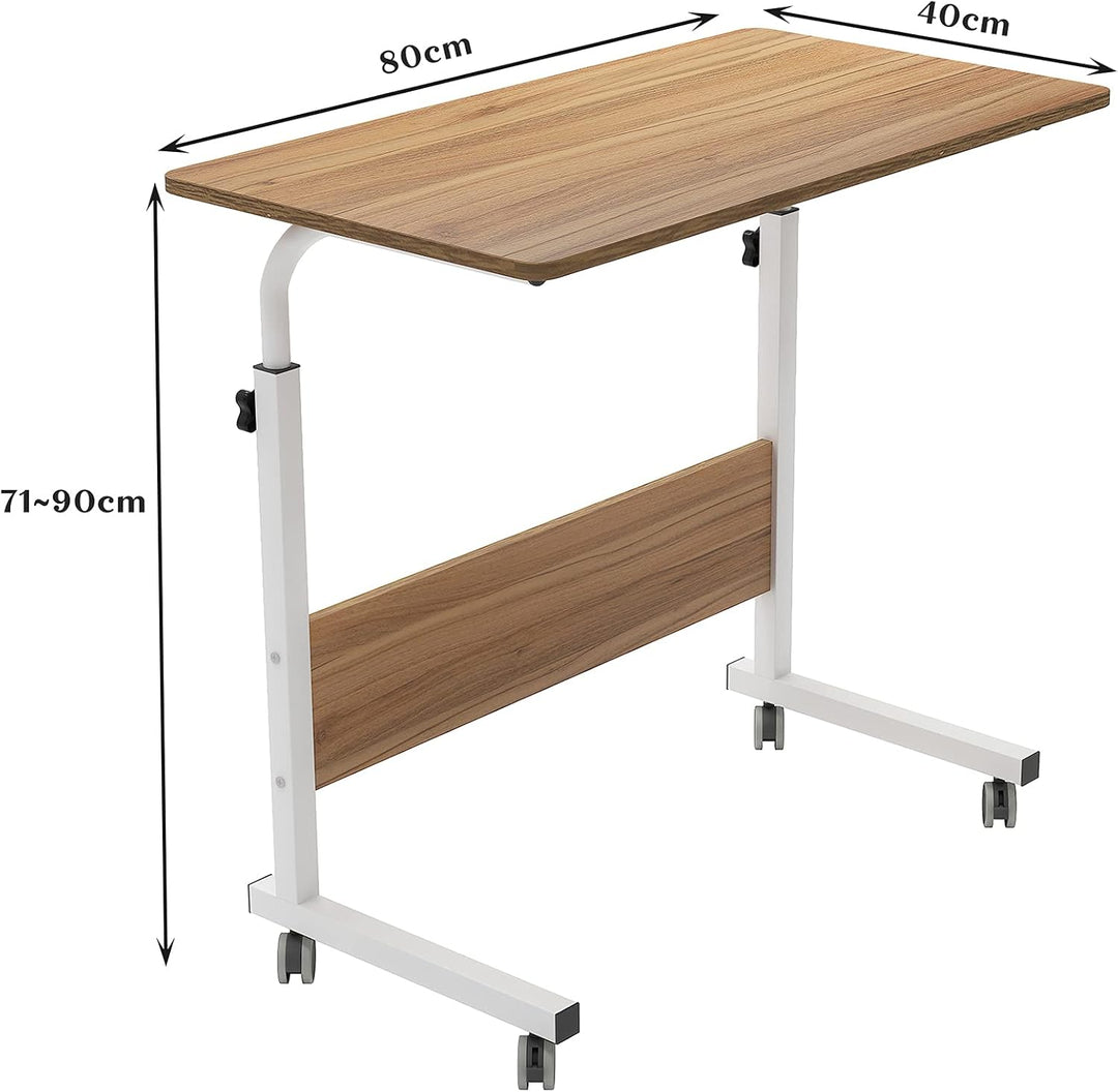 soges Laptoptisch höhenverstellbarer Beistelltisch mit Rollen, 80x40cm PC Tisch Notebook Sofatisch L
