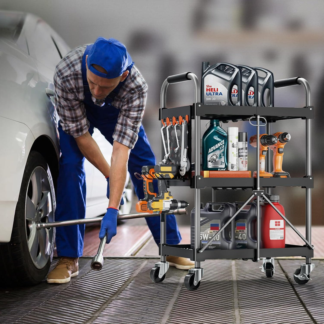 KINGRACK 3-Ebenen servierwagen klappbar mit Rollen ergonomischem Griff, klappbar Allzweck-Dienstwage