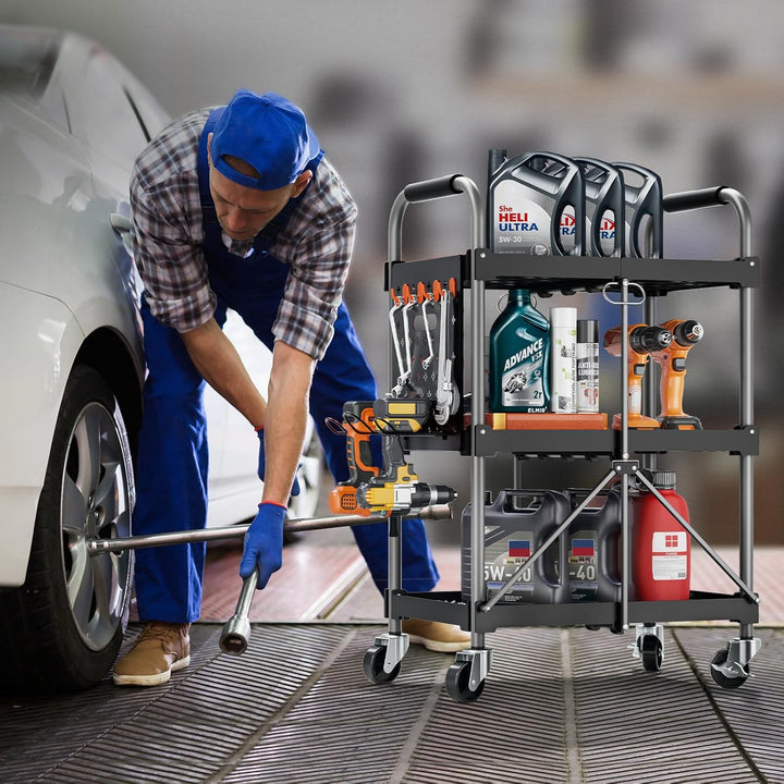 KINGRACK 3-Ebenen servierwagen klappbar mit Rollen ergonomischem Griff, klappbar Allzweck-Dienstwage