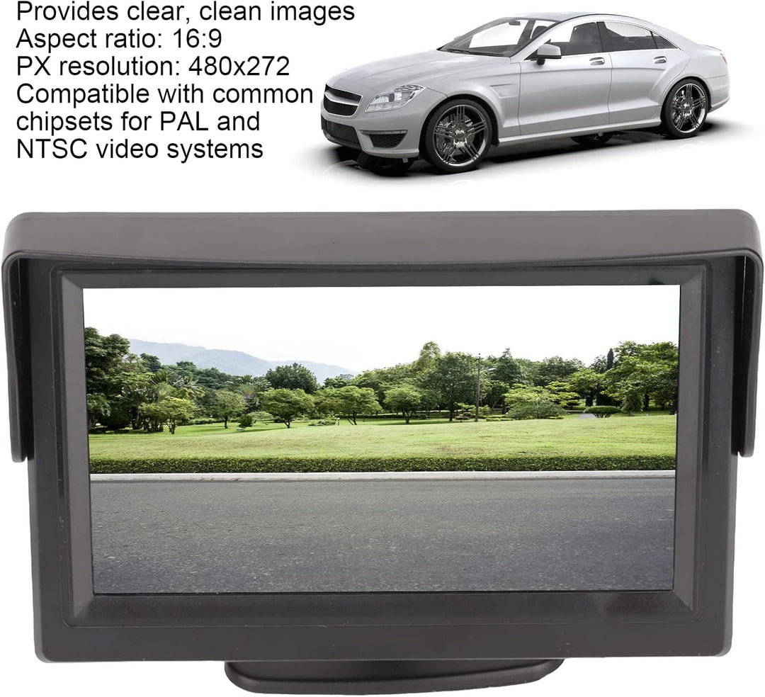 Goshyda 4,3-Zoll-Automonitor, Farb-LCD-Rückfahrmonitor mit Sonnenblende, Unterstützt Autokamera, DVD