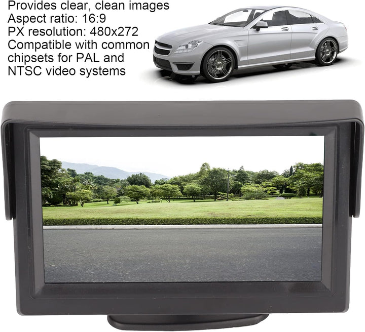 Goshyda 4,3-Zoll-Automonitor, Farb-LCD-Rückfahrmonitor mit Sonnenblende, Unterstützt Autokamera, DVD
