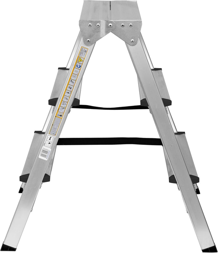 Zweiseitige Aluleiter Klappleiter Haushaltsleiter 2x3 Stehleiter Tragkraft 125kg EN131 | 3 Stufen /