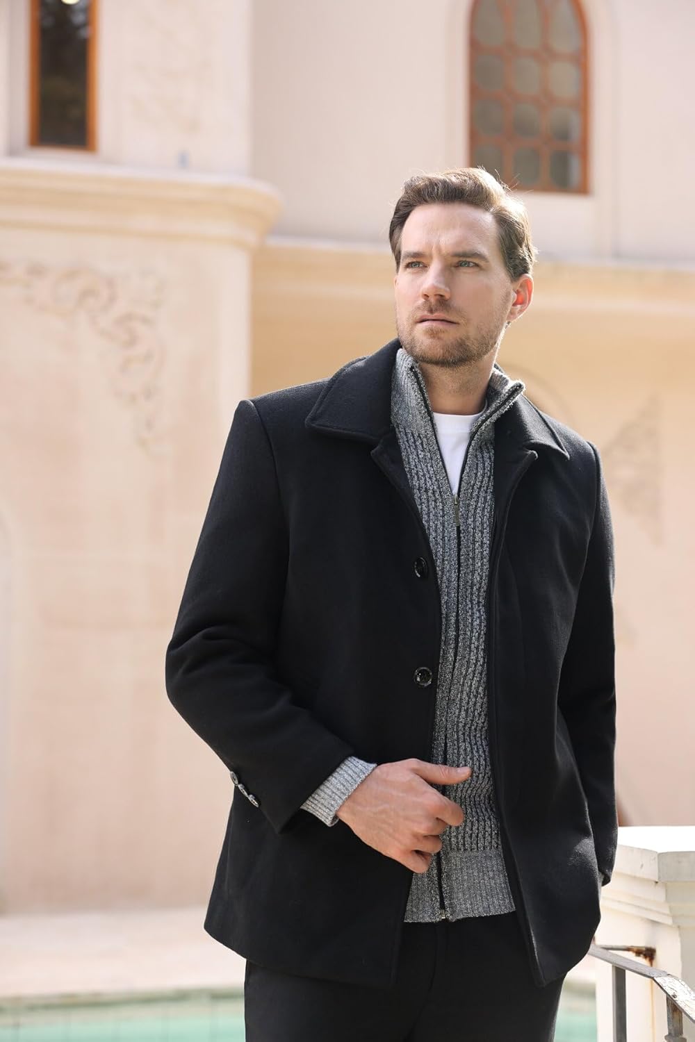 YOUTHUP Mantel Herren Wolle Kurzmantel Regular Fit Winter Wollmantel Kurz Herrenmantel für Business