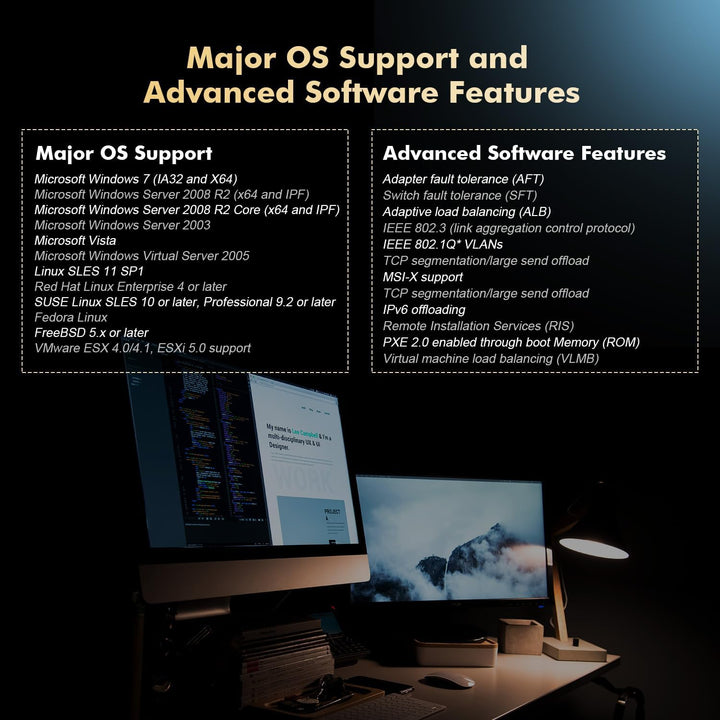 Binardat 2 Port 10G Ethernet PCIe Netzwerk Adapter, Intel X540 Chip LAN Controller, 10G/1G/100Mbps E