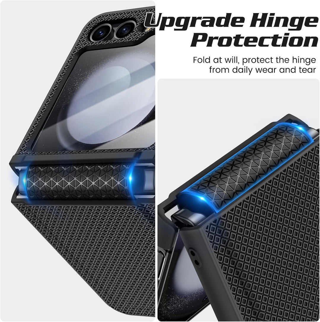 Doeshine for Samsung Galaxy Z Flip 5 Hülle mit Scharnierschutz & Displayschutzfolie, Rutschfester Te