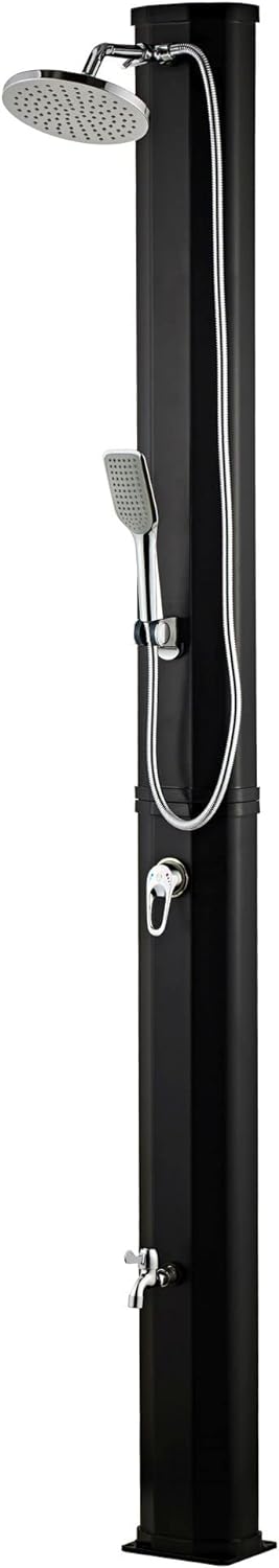 dirks-traumbad Solardusche mit Handbrause Schwarz Gartendusche 35 Liter mit Wasserhahn für Garten Wa