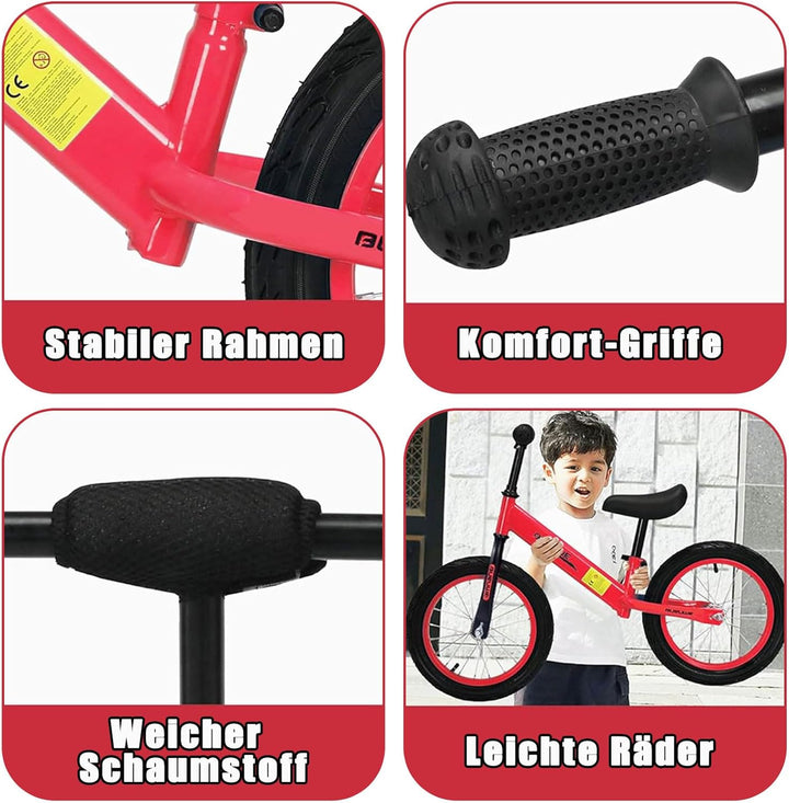 Bueuwe Kinder Laufrad 16 Zoll ab 3 4 5 6 7 Jahre für Mädchen und Junge, Kinderlaufrad mit Verstellba