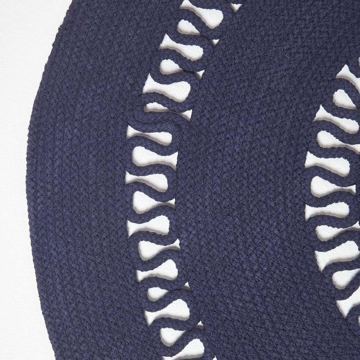 Homescapes dunkelblauer Teppich, rund, 90 cm, gehäkelter Teppich/Vorleger aus Baumwolle im Retro-Loo