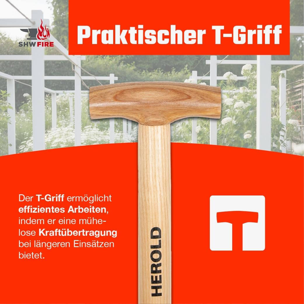 SHW-FIRE Gärtnerspaten für Harte Böden - Trittkante, 95cm Stiel mit T-Griff - robust und langlebig,