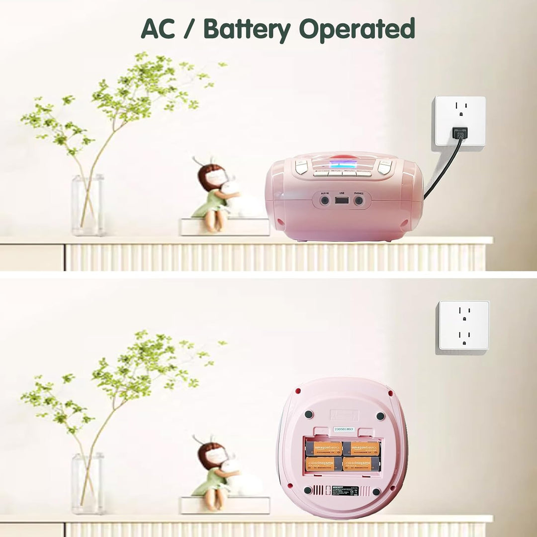 Tragbarer CD-Player fĂĽr Kinder - Radio-CD-Boombox mit Bluetooth, FM-Radio, USB-Eingang & AUX-Anschlu