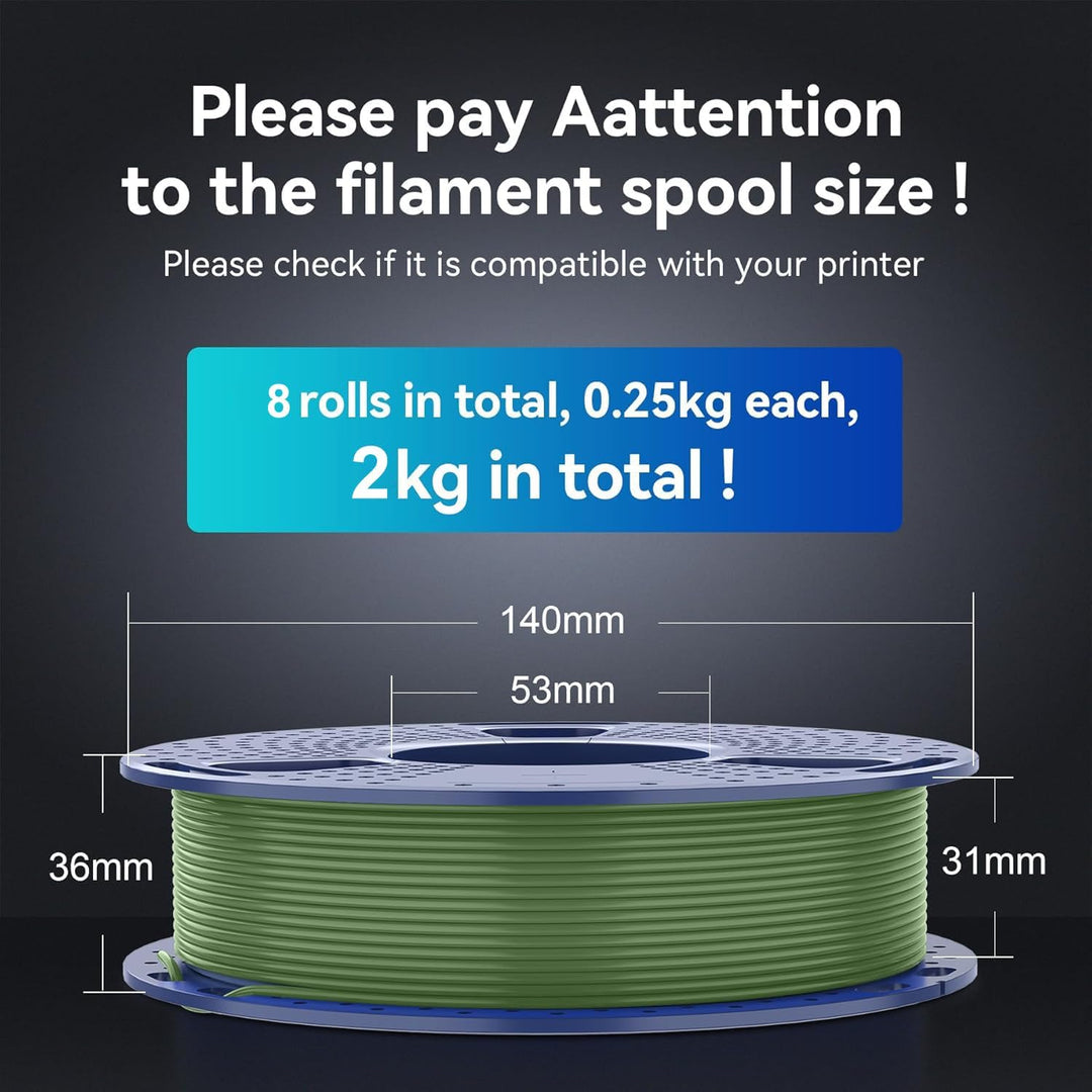 SUNLU Matt PLA Filament Bundle Mehrfarbig, 250g PLA 3D Drucker Filament 1.75mm, 0.25kg/Spule,8 Packu