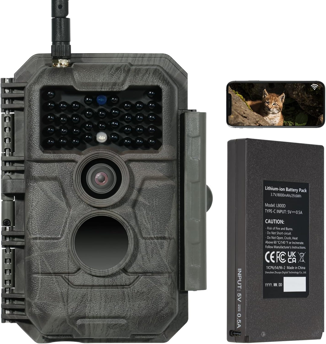 GardePro E6P Wildkamera WLAN, Wiederaufladbare 8000mAh Batterie 64MP 1296P, Wildtierkamera mit beweg