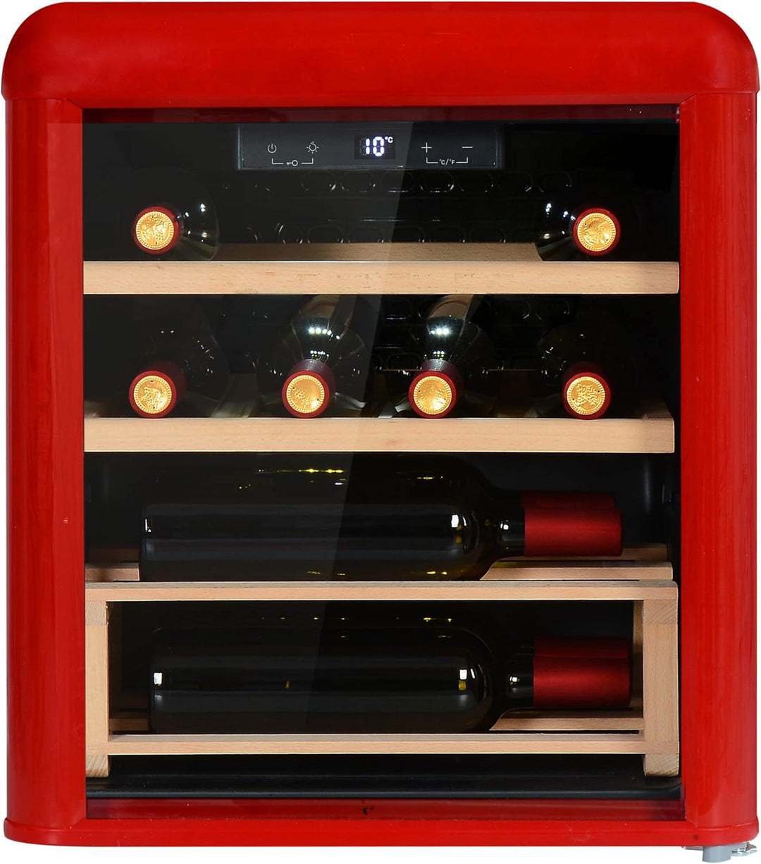 Amica WKR 341 910 R Retro-Weinkühlschrank/Weintemperierschrank im Retro Design/Rot/max. 10 Bordeauxf