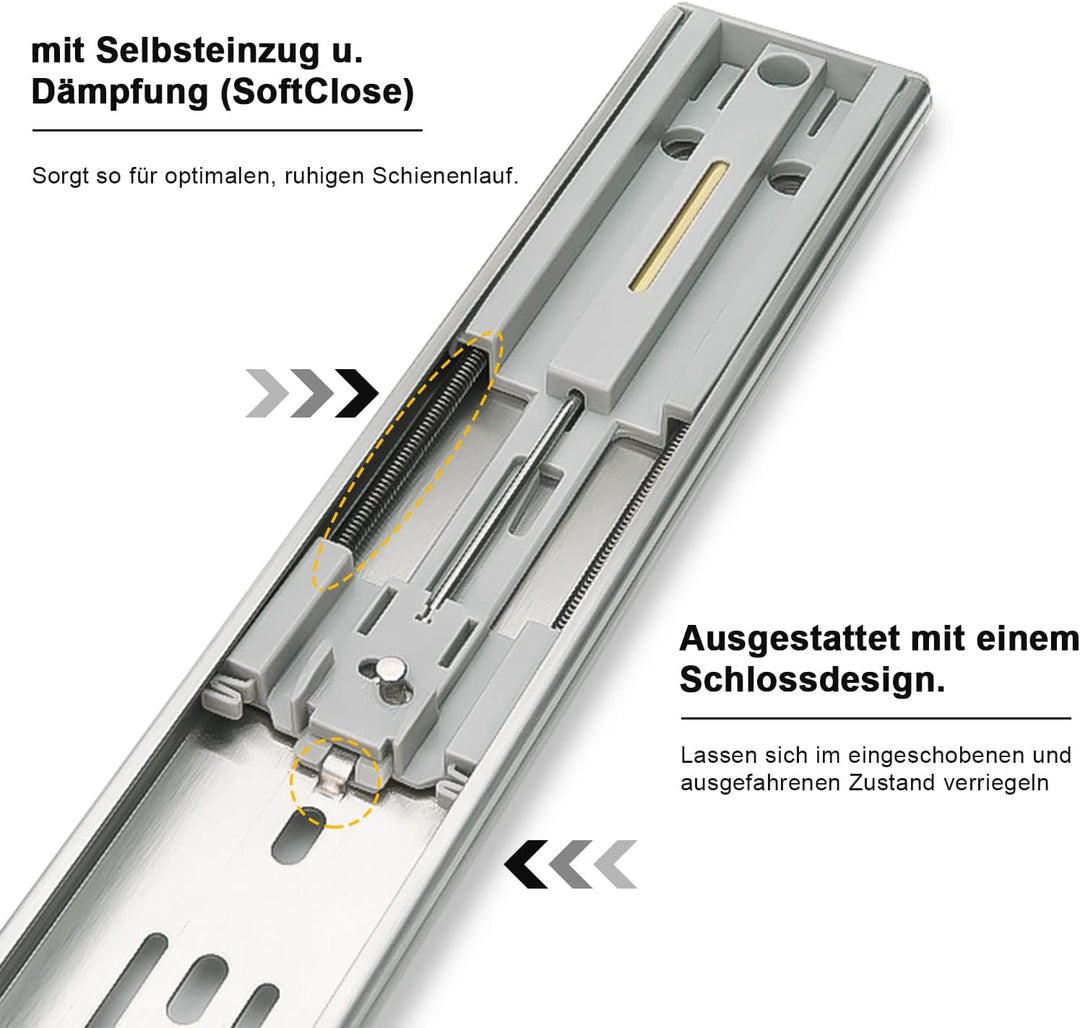 Daromigo Schubladenschienen, Vollauszug 400mm Softclose, Stabiles Schubladen Schienensystem mit kuge