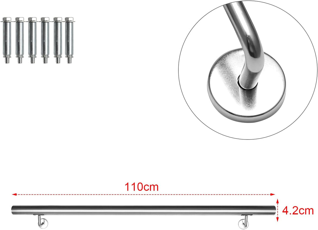 Ansobea Handlauf 110cm,Edelstahl Treppengeländer langer Geländer, für Innen- und Aussentreppen,Handl