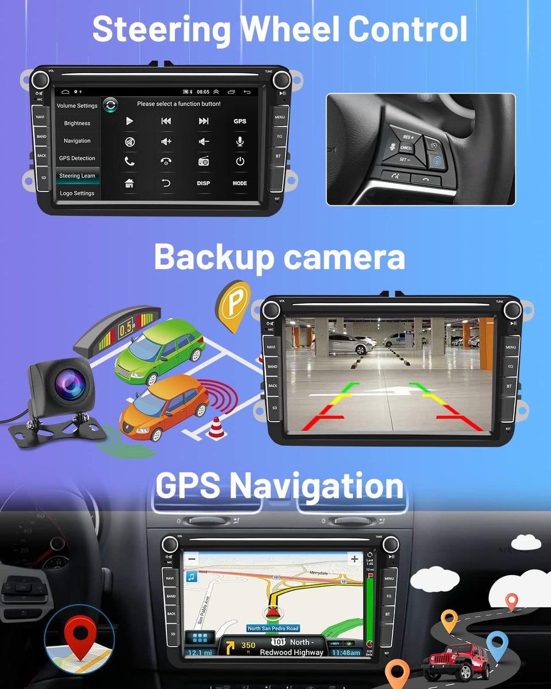 Android 11 Autoradio CarPlay für VW Golf Passat Polo Skoda Tiguan Seat 8 Zoll Touchsreen Car Player