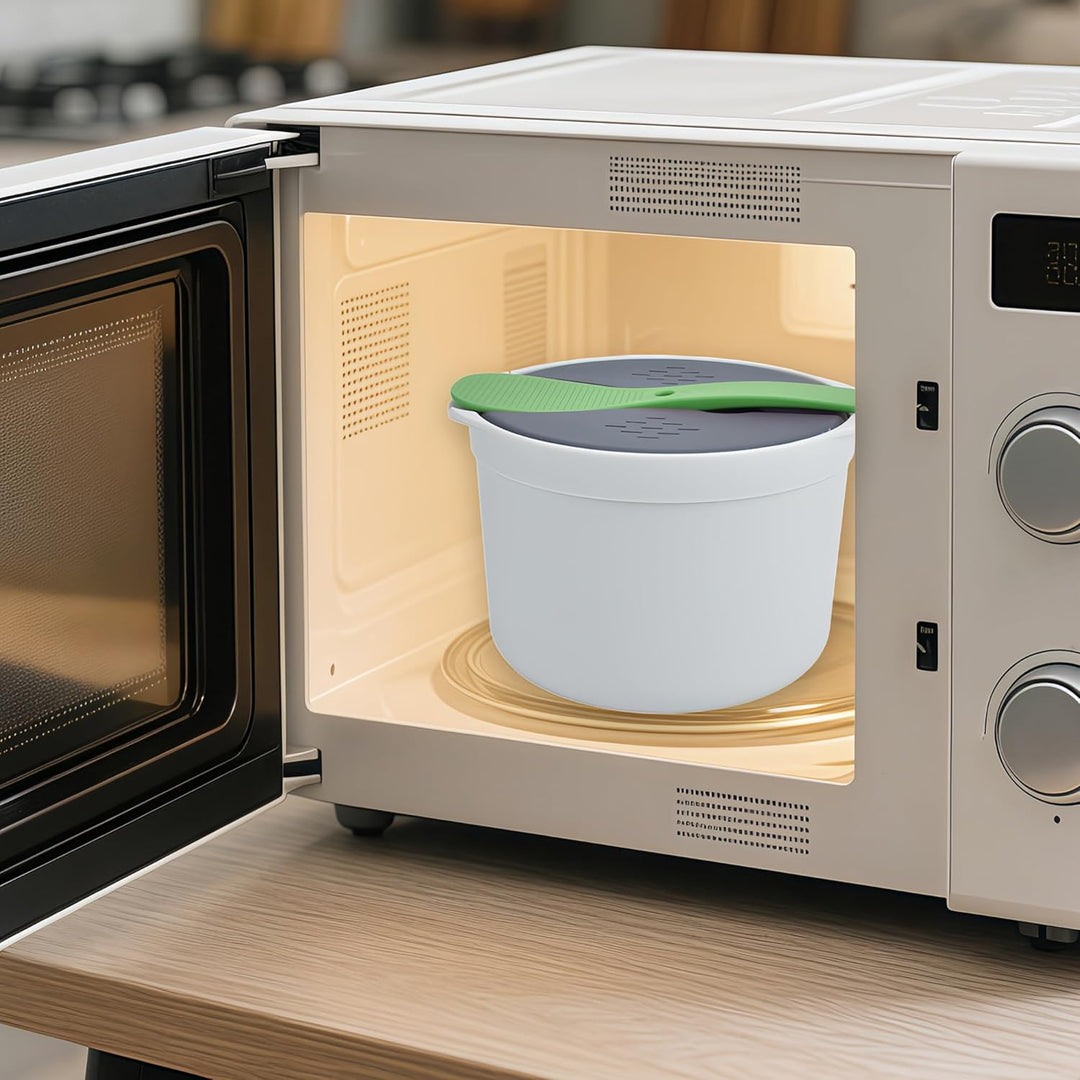Mikrowellen Reiskocher, 2L Dampfgarer Runde Lebensmittelbehälter Kochen Multifunktionales Kochgeschi