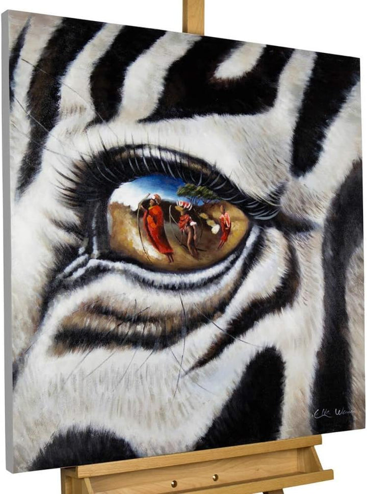 KunstLoft Leinwandbild | 100% HANDGEMALT | 80x80cm | Gemälde 'Stilles Gewissen' | Zebra | Schwarz We