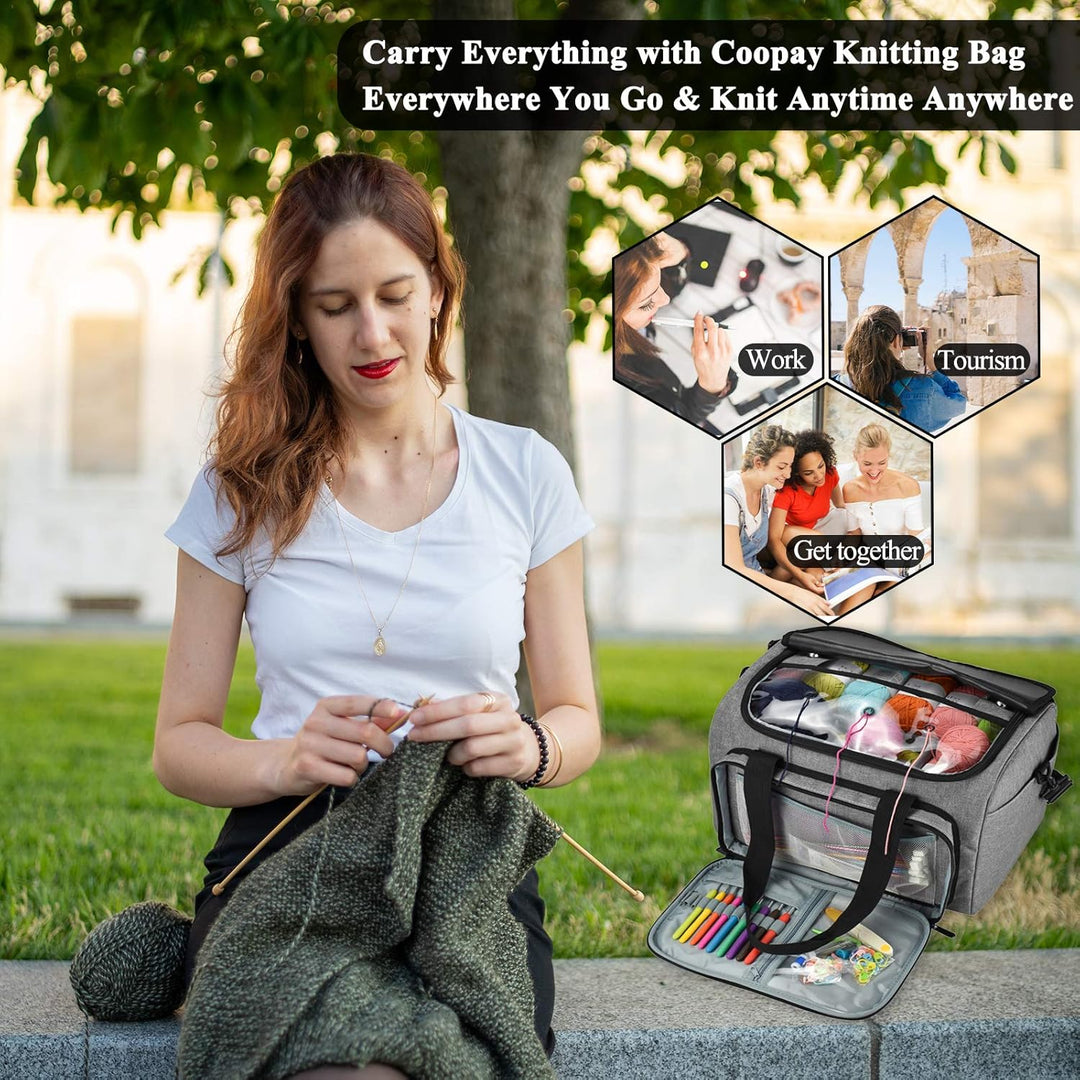 Coopay Häkeltasche, tragbare Garn-Aufbewahrungstasche, Reise-Tragetasche zum Schutz von unfertigem P