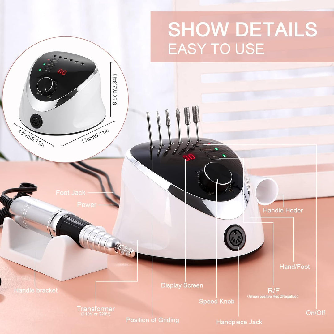 Nagelfräser für Gelnägel Elektrisch Nagelfeile 35000 U/min Maniküre und Pediküre 6 in 1 Hand und Fus