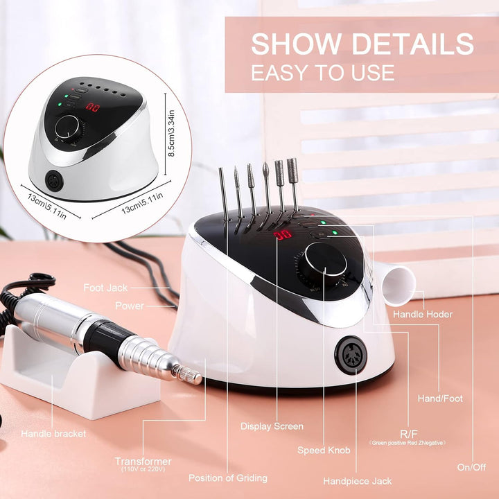 Nagelfräser für Gelnägel Elektrisch Nagelfeile 35000 U/min Maniküre und Pediküre 6 in 1 Hand und Fus