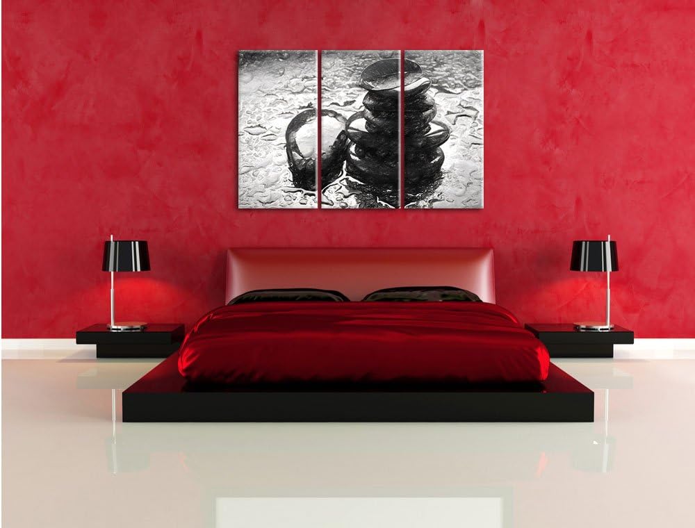 Pixxprint Zensteinturm im Regen als Leinwandbild/Grösse: 3 Teilig (120x80) cm/Wandbild/Kunstdruck/fe