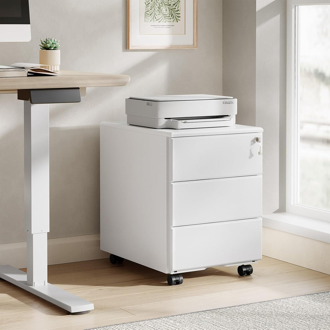 WOLTU Rollcontainer Metall, Mobiler Aktenschrank Büroschrank mit 3 Schubladen Bürocontainer, abschli