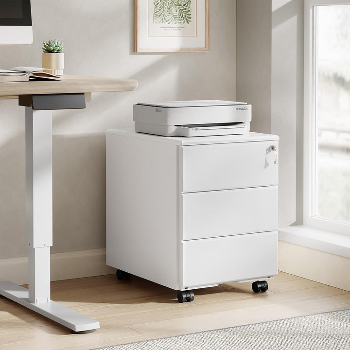 WOLTU Rollcontainer Metall, Mobiler Aktenschrank Büroschrank mit 3 Schubladen Bürocontainer, abschli