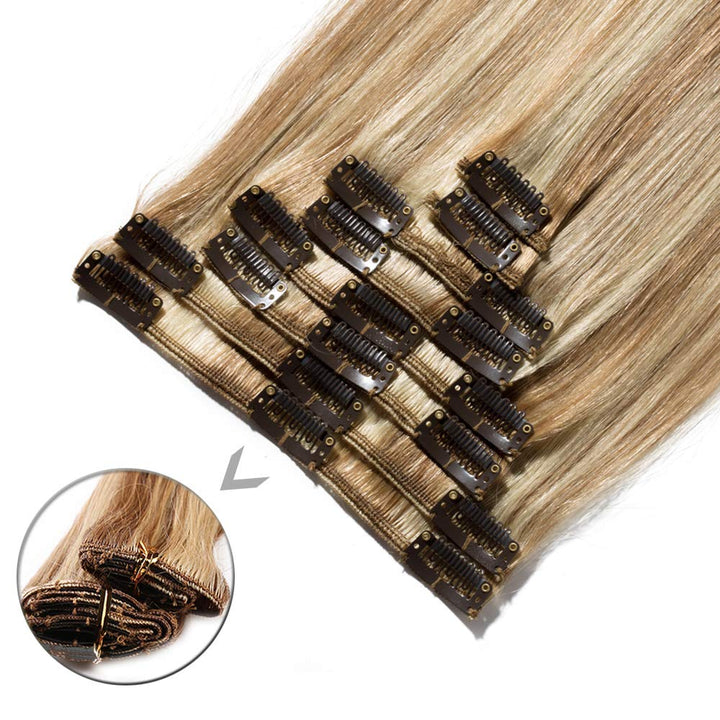 TESS Clip in Extensions Echthaar, 8pcs Clip in Haarverlängerung Remy Echt Haare Natürliche 18 Clips