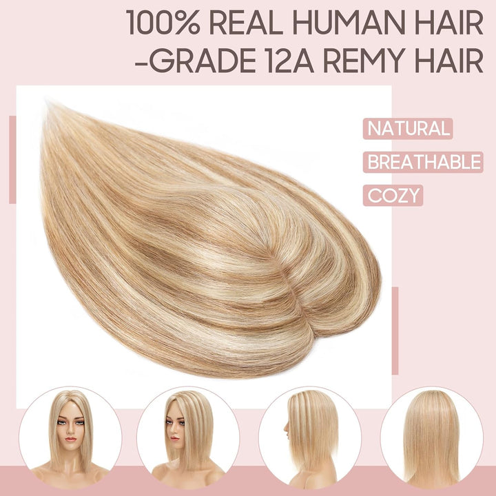 Silk-co Hair Topper Echthaar, 10x12cm Basis Toupet Damen, Haartopper Echthaar mit Remy Seide Basis,