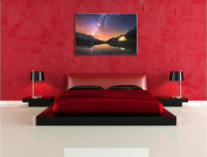 Pixxprint Zelten unter tausenden Sternen Kunst Buntstift Effekt, Format: 100x70 auf Leinwand, XXL ri