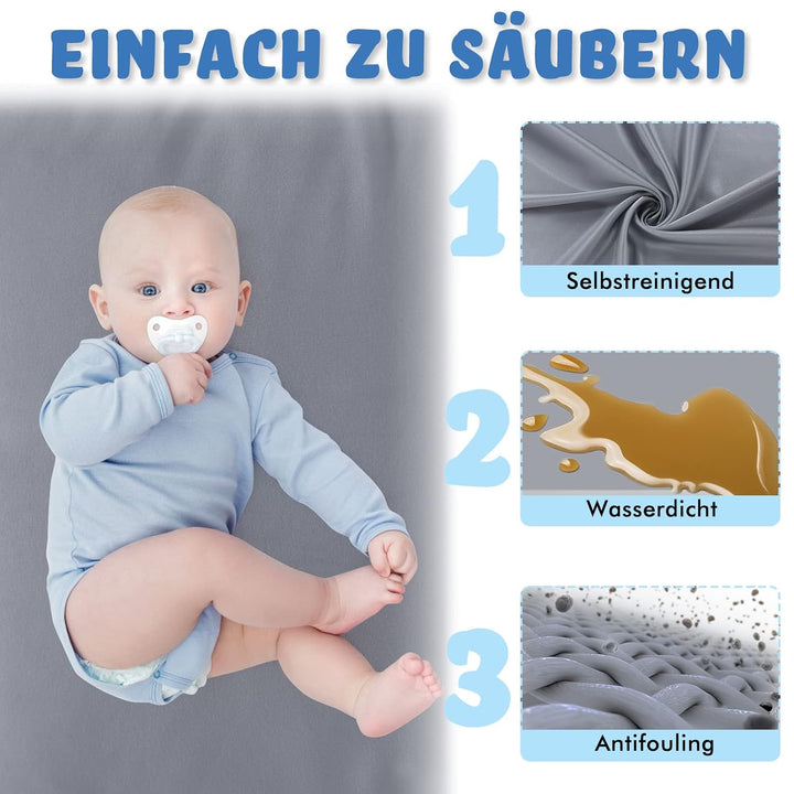 NAIZY Baby Laufstall L Laufgitter Grau Absperrgitter mit Rutschfester Basis und Atmungsaktivem Netz
