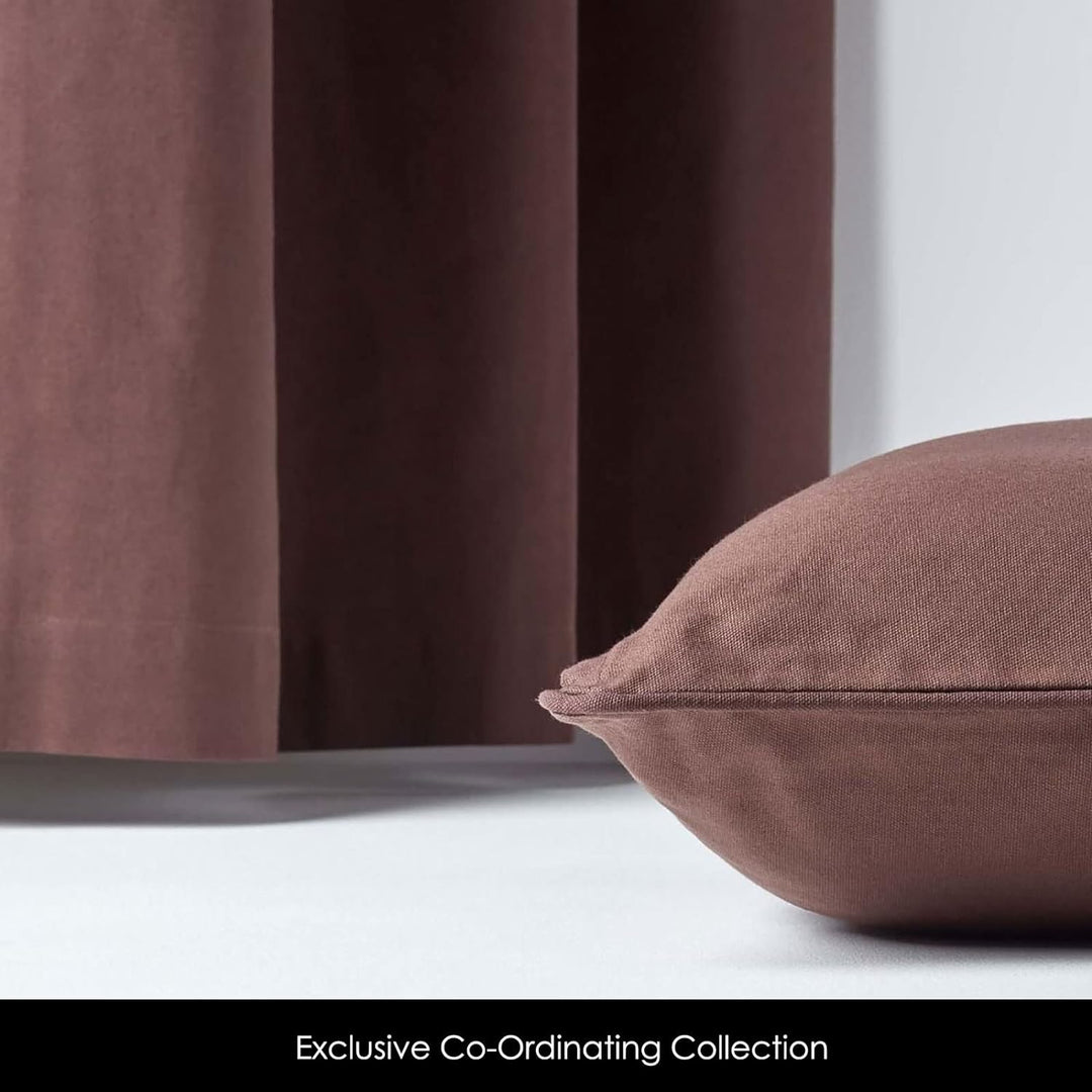 Homescapes 2er Set eifarbige Ösen Gardinen je B137 x L182 cm aus 100% Baumwolle, blickdichte Vorhäng