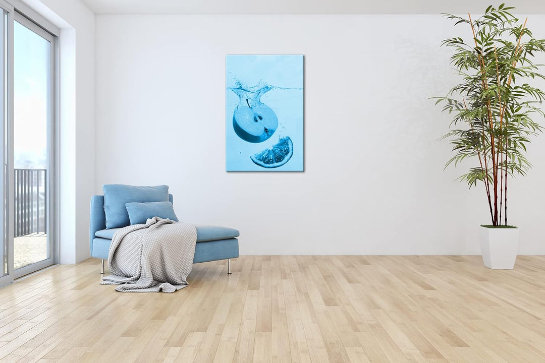 deyoli köstlicher Apfel mit Zitronenscheibe Format 80x60 Effekt: Monocrome Blau als Leinwandbild, Mo