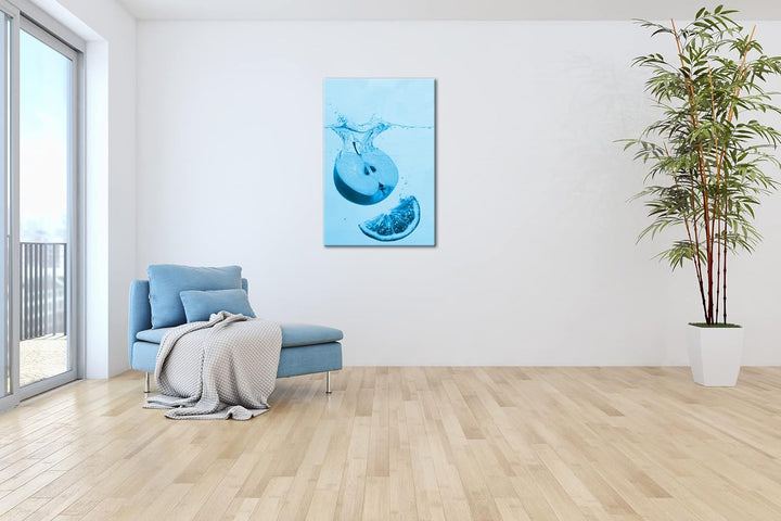 deyoli köstlicher Apfel mit Zitronenscheibe Format 80x60 Effekt: Monocrome Blau als Leinwandbild, Mo