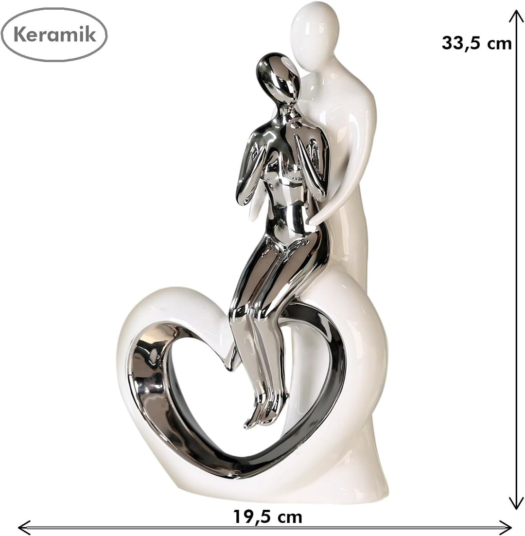 Moderne Skulptur Romanze aus Keramik weiss/silber Höhe 33,5 cm Breite 19,5