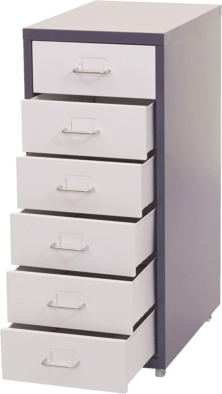 Mendler Rollcontainer Boston T851AM, Schubladenschrank Stahlschrank, 69x28x41cm 6 Schubladen - dunke