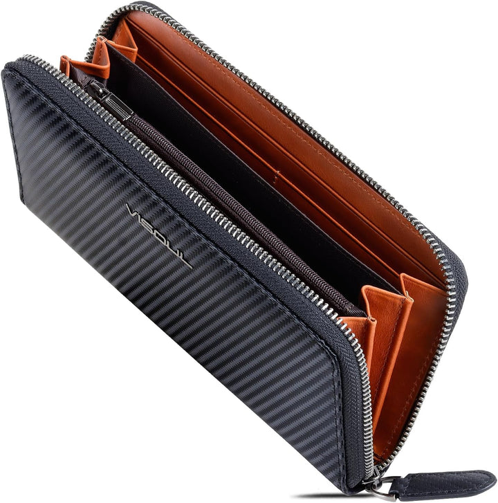 VISOUL Premium Brieftasche Echtleder Italienisches Leder mit RFID Schutz, XL Geldbörse für Herren Da