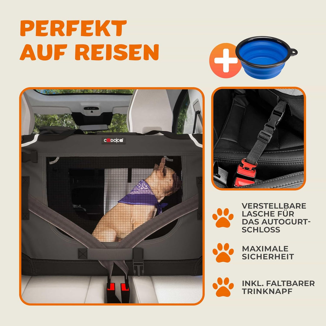 CADOCA® Hundebox faltbar Transportbox L 70x52x50cm robust atmungsaktiv Transporttasche Auto Rückbank