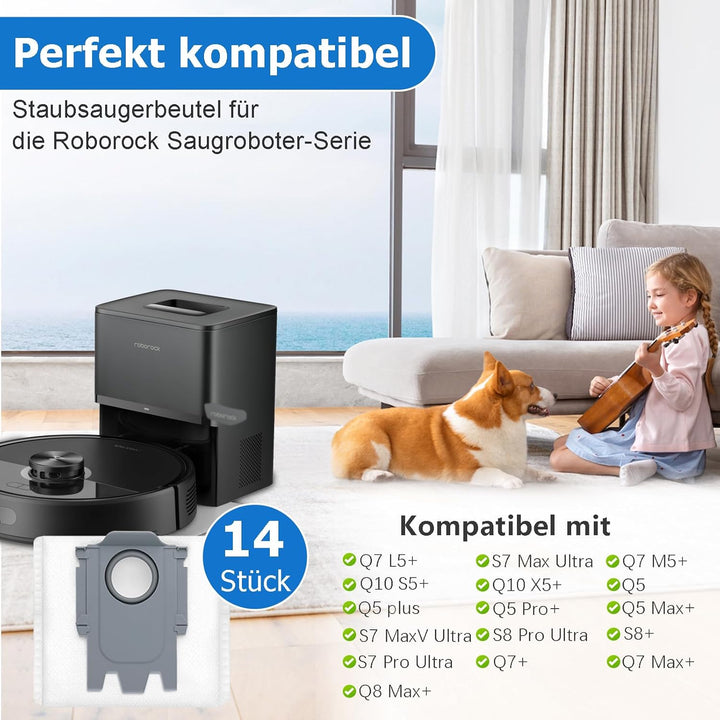 14 Stück Staubbeutel für Roborock S8+ S8 Pro Ultra S7 MaxV Ultra S7 Pro Ultra Q7+ Q7 Max+ T8 Q5+ G10