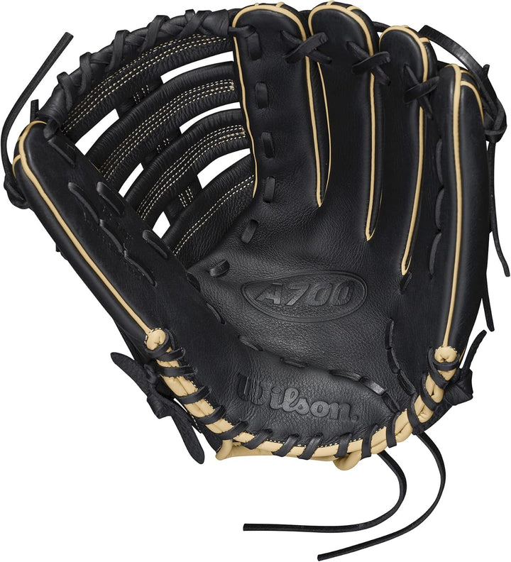 WILSON 2022 A700 Jugend-Baseball-Handschuh Schwarz/Blond 12.5\ Linke Hand Wurf, Schwarz/Blond 12.5\