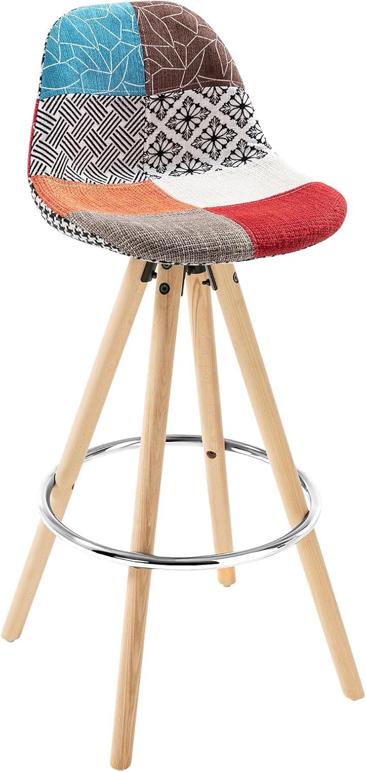 WOLTU® 2 x Barhocker 2er Set Barstuhl aus Leinen Holzgestell mit Lehne + Fussstütze Design Stuhl Küc