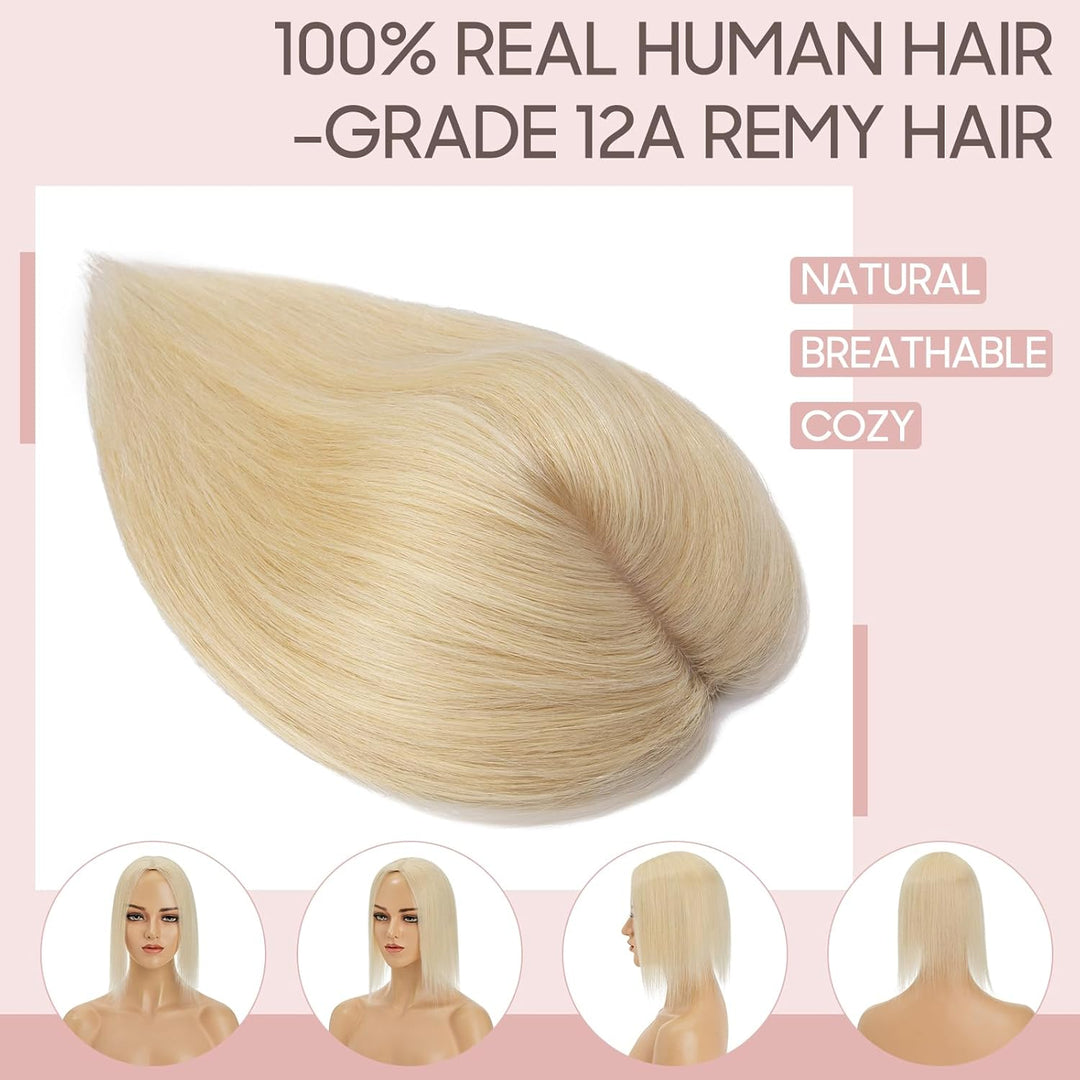 Silk-co Hair Topper Echthaar, 10x12cm Basis Toupet Damen, Haartopper Echthaar mit Remy Seide Basis,