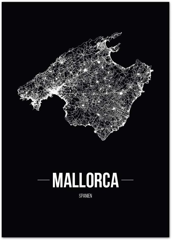 JUNIWORDS Stadtposter, Mallorca, Wähle eine Grösse, 40 x 60 cm, Poster, Schrift B, Schwarz 40 x 60 c