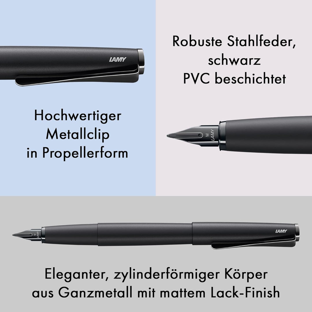 LAMY studio Füllhalter 066 - Füller aus rostfreiem Edelstahl, in schwarzem Softlack-Finish mit einem