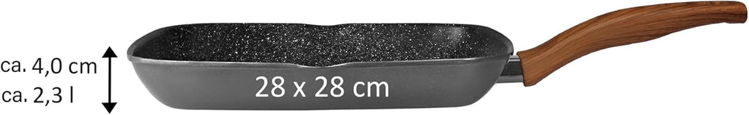 STONELINE Back to Nature Grillpfanne, 28 x 28 cm, mit 2 Ausgüssen, Aluguss, Grillpfanne beschichtet