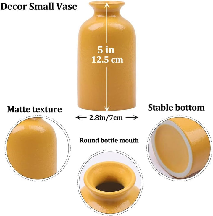 Kleine gelbe Vase, moderne Boho-Vasen für trockene Blumen, gelbe Keramik-Vasen für Heimdekoration, k