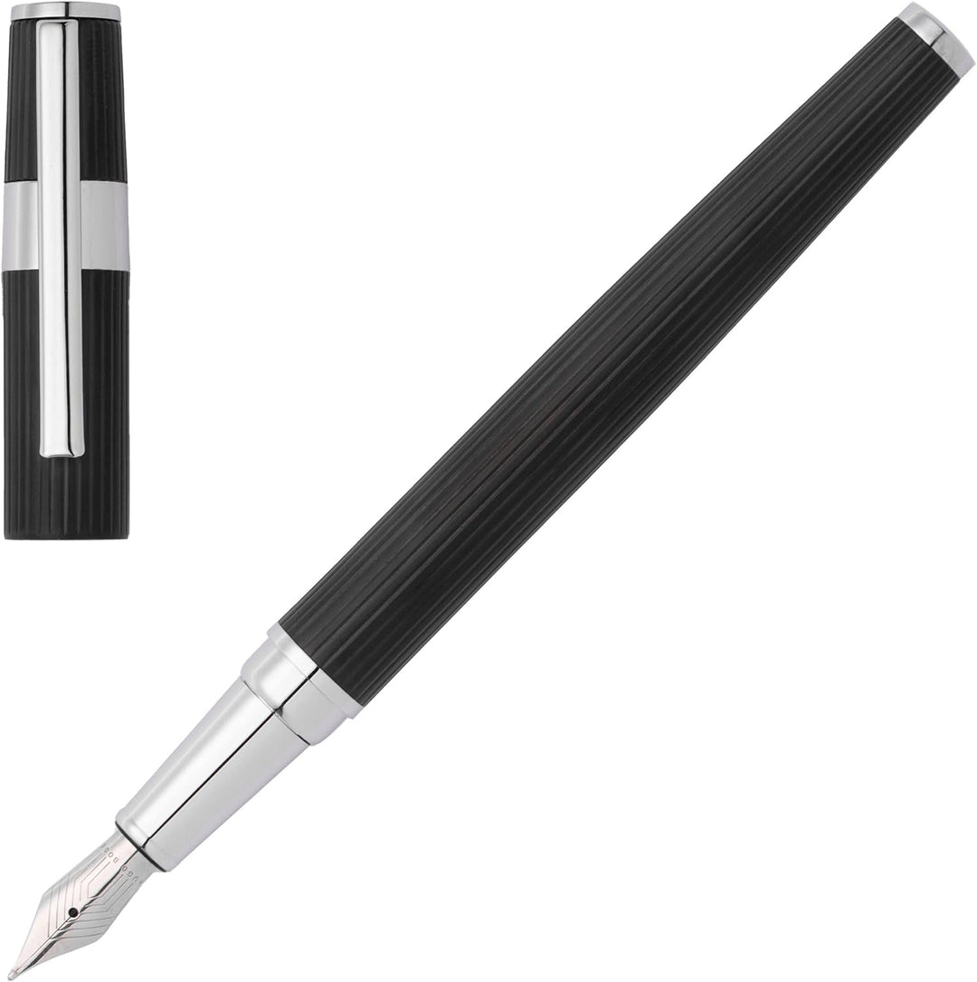 Hugo Boss Set Gear Pinstripe Black/Chrome Kugelschreiber & Füllfederhalter, in der Farbe Schwarz, HP