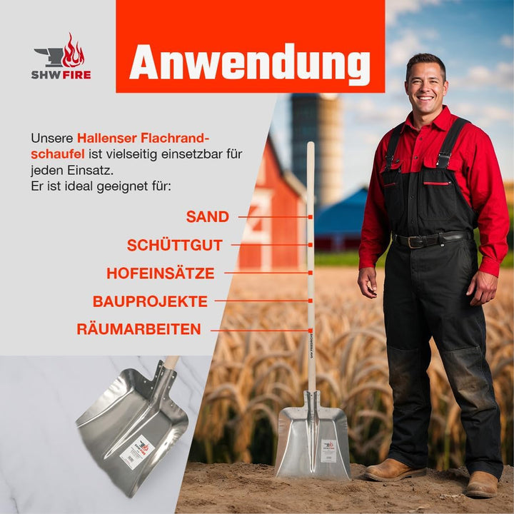 SHW-FIRE Hallenser Alu Flachrandschaufel, 130cm Stiel mit Stahlschutzkante - vielseitig einsetzbar